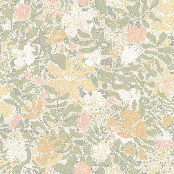 Manhattan Comfort Garland Midsommar Pastel Floral Medley 33 ft L X 209 in W Wallpaper BR4111-63019 - main